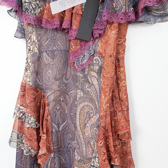 Costarellos Frill Ruffle Tiered Dress Bohemian Cottagcore Paisley Patches - Picture 9 of 13